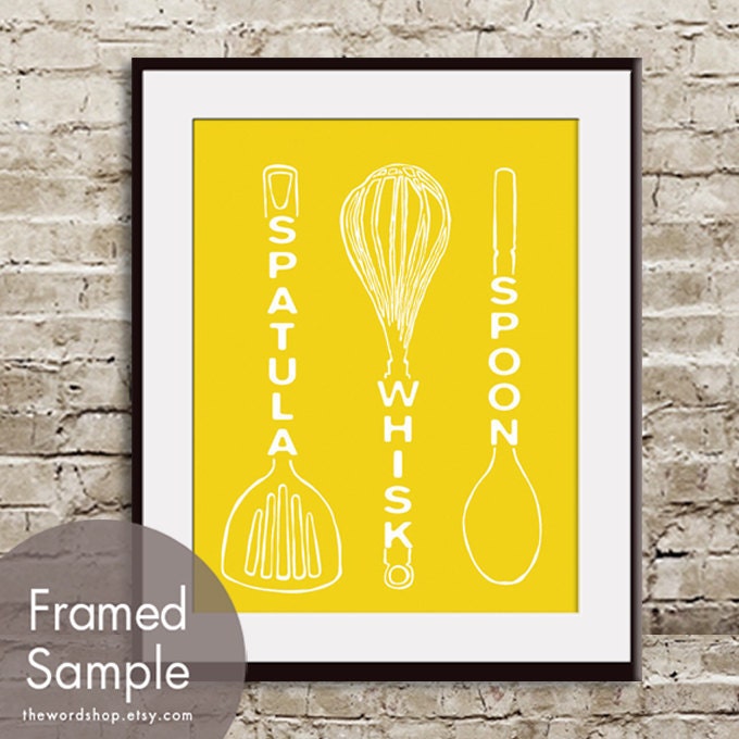 Spatula Whisk Spoon (Kitchen Utensil Art) 11x14 Print (Featured in Canary Yellow) Buy 3 Get One Free