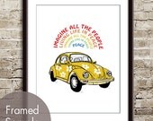 Imagine All the People, Living Life in Peace - 8x10 Print (Featured in Yellow -C) (Hippie Beetle) Buy 3 and get 1 Free