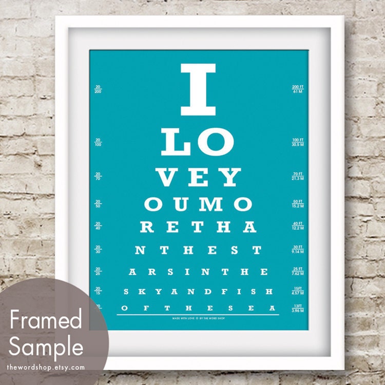 I Love You more than the Stars in the Sky and the Fish of the Sea (Eye Chart) 8x10 Print (Featured in Oceanic Blue) Buy 3 Get One Free