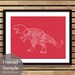 Tyrannosaurus Rex, Dinosaur Butcher Diagram -8x10 Print (Featured in Cardinal Red) (Buy 3 and get One Free)