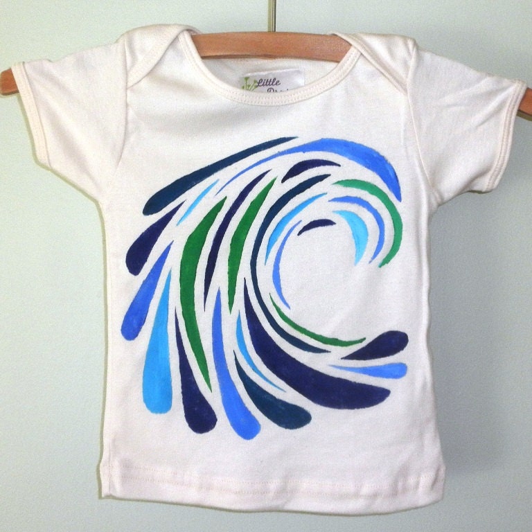 ocean wave, organic hand painted onesie or little t-shirt