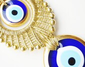 Golden Macrame Wall Hanging Amulet Wall Decor Handmade Evil Eye Bead