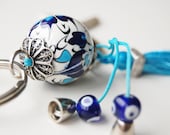 Fish Key Chain Handmade Evil Eye and Turkish Ceramic Silver Plated