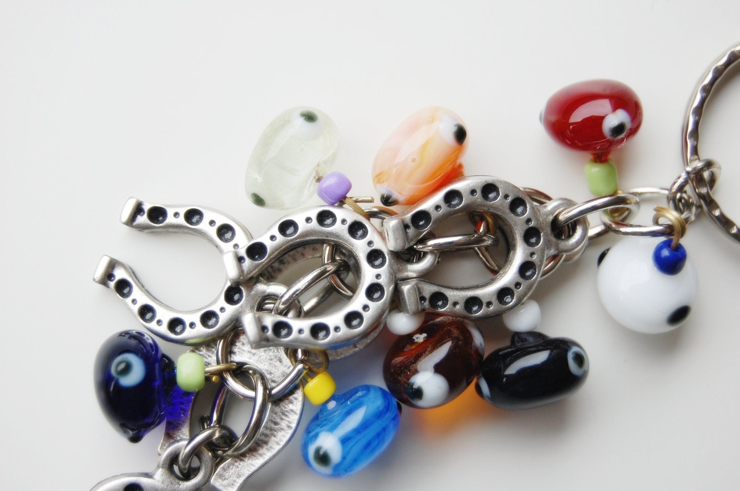 Horse Shoe Bunch Colorful Evil Eye Handmade Silver Plated Key Chain