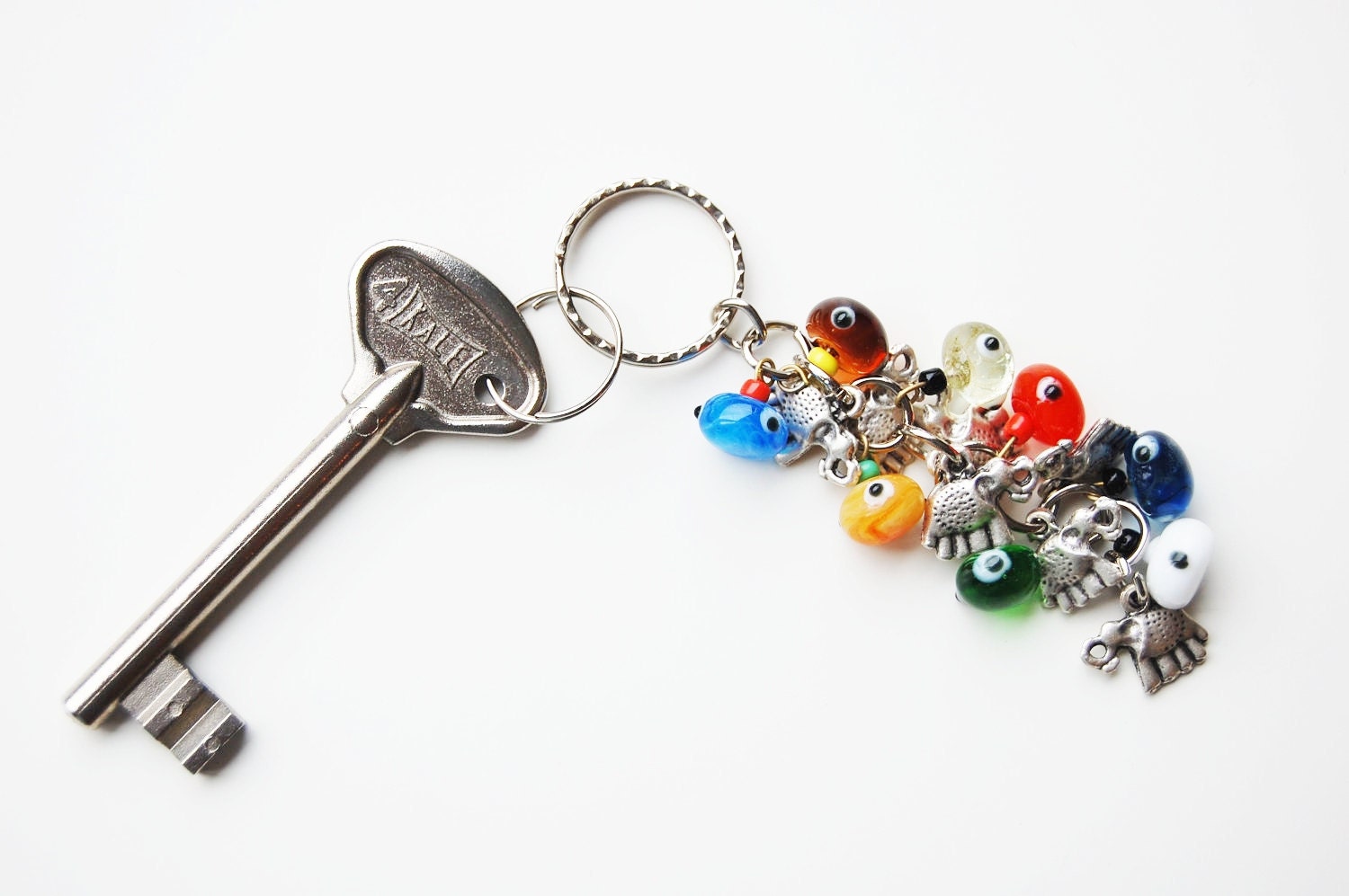 Elephant Bunch Colorful Evil Eye Handmade Silver Plated Key Chain