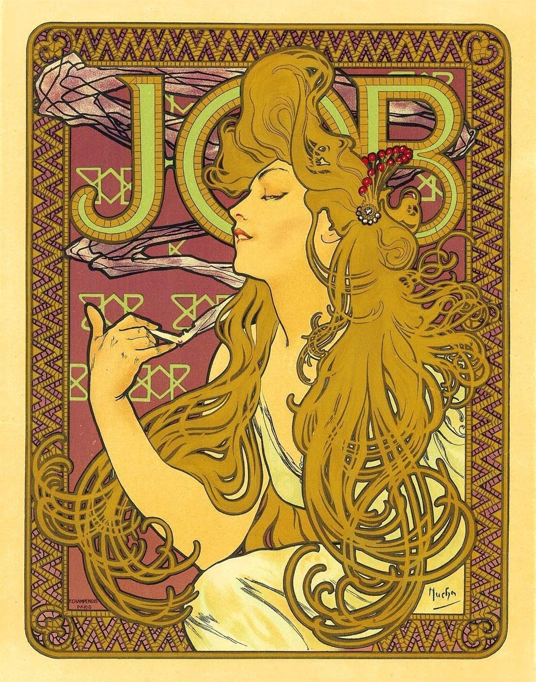 11x14 Vintage French Advertisements Poster. Art nouveau. Job Cigarettes by Mucha Alphonse - 027