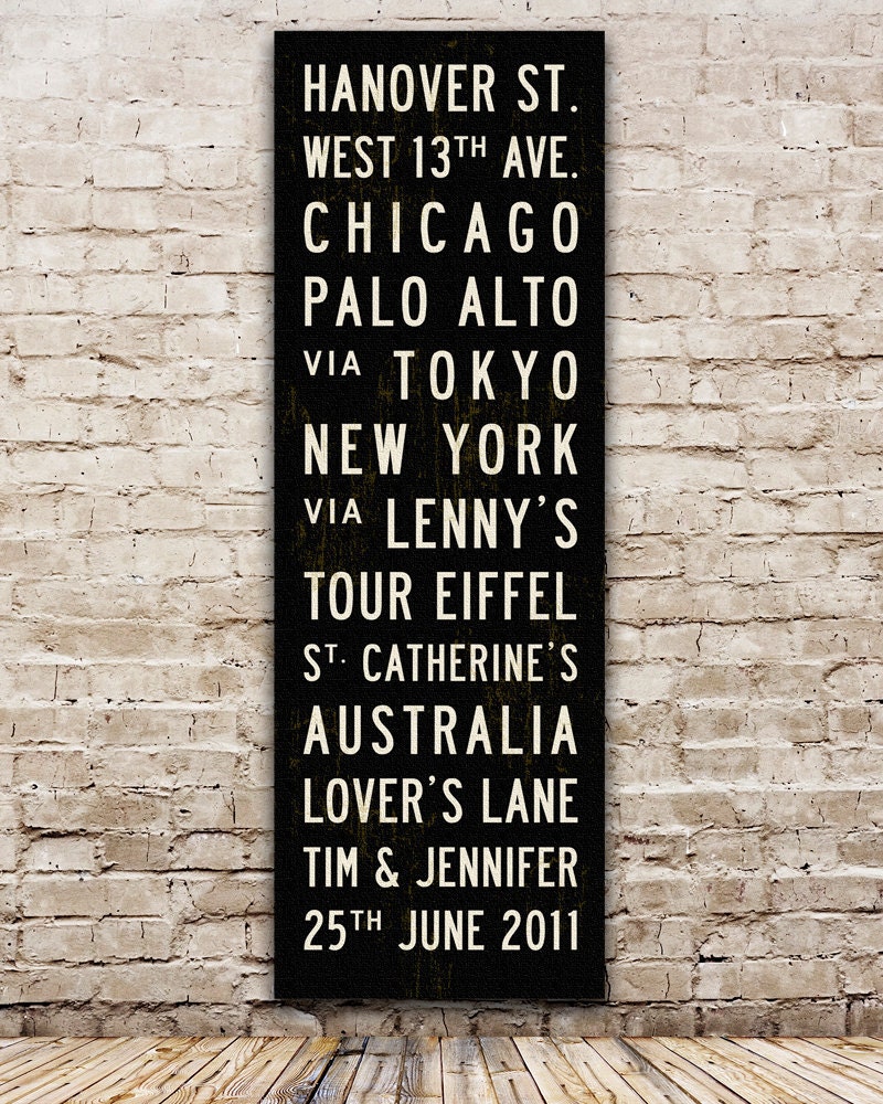 WEDDING Bus Scroll Decoration. Anniversary Subway Sign. Personalized Canvas. 20.5 x 60