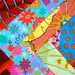 STUNNING blues, reds, pink -Kaffe Fassett. COUTURE Baby Blanket, Amazing craftsmanship and details, Minky fleece on back 30x34 QUILTED.