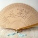 Vintage Pierced Wood Hand Fan Birds - Scrimshaw - Hawaiian Islands - Blue Tassel - MINT - 1950
