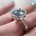 Vintage Antiqued Blue Topaz Aqua & Clear Rhinestone Ring - Cushion Cut - Adjustable - Size 7 to 10 1/2 - 1970 - Flawless