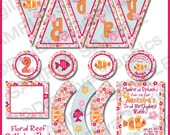 Cute Tropical Fish Personalized Birthday Party Digital Pack Kit Customized You Print - Girl M2MG Floral Reef