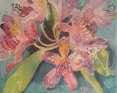 PurpleRhodedendron original watercolour 15cm x15cm 6" x6" approx