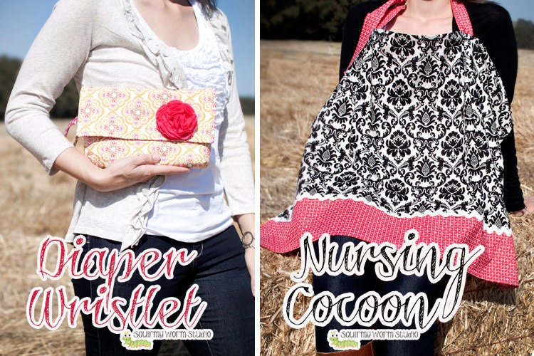 PDF Sewing Pattern - Diaper Wristlet & Nursing Cocoon / Cover Up...Perfect for Baby Shower gifts - Instant Digital Download