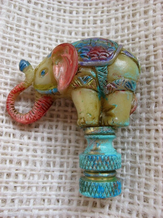 Elephant Lamp Finial Hand Painted One of A by TheTurquoiseCottage