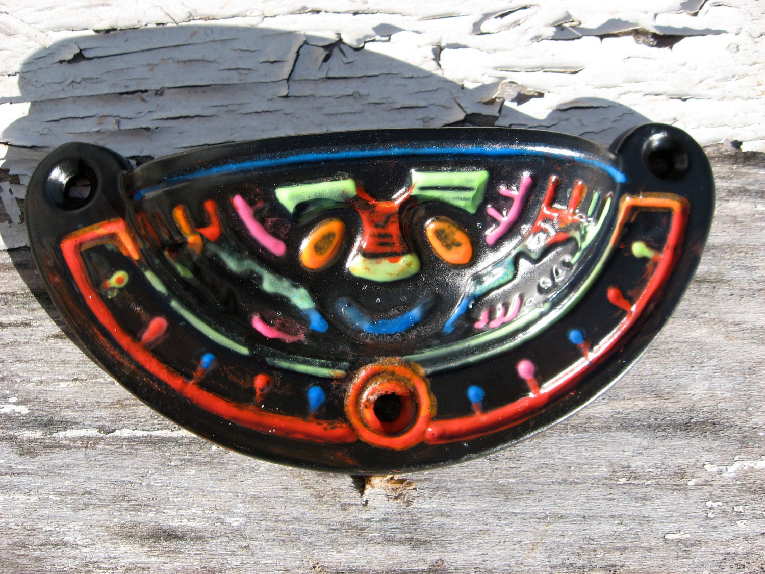 RESERVED 1 Vintage Style Pulls for Dresser Drawers in a Custom Multi Colored One of a Kind Hand Painted Finish