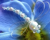 White Pearl and Caribbean Apatite Dragonfly Hair Pin, Brooch or Bouquet decoration - Dragonfly Jewelry -Tagt - GemstoneDragonflies