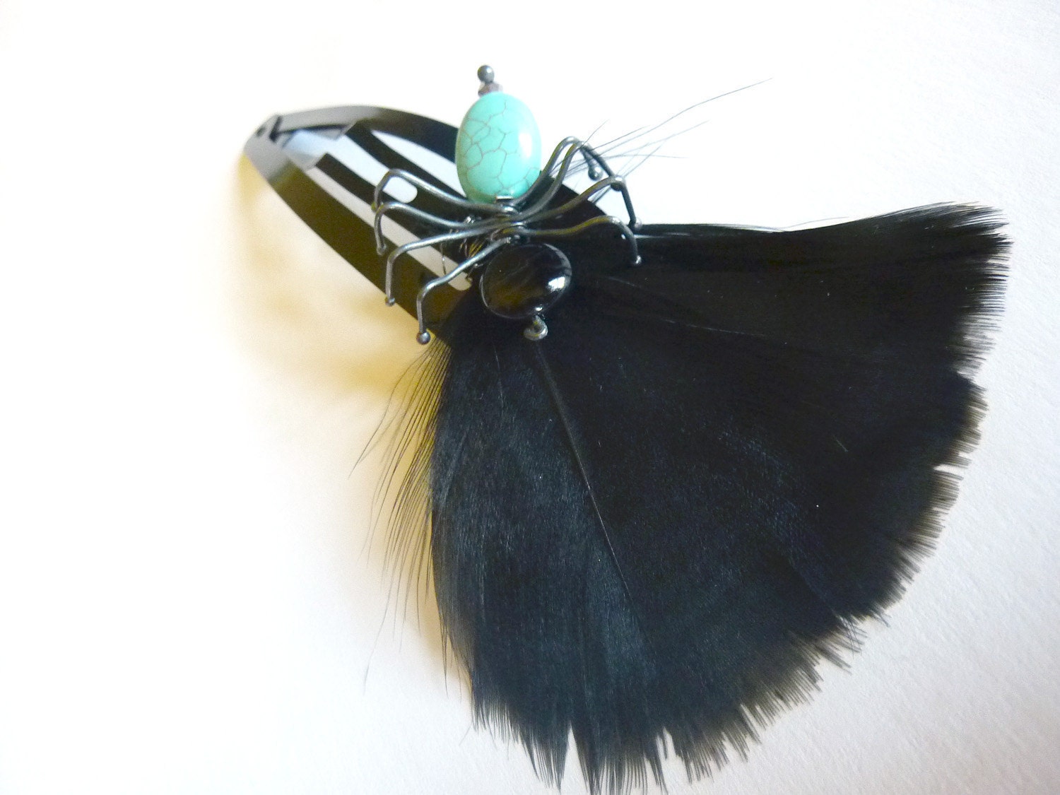 Black Obsidian and Turquoise Spider Fascinator Hair Clip -  Spider Jewelry - Tagt
