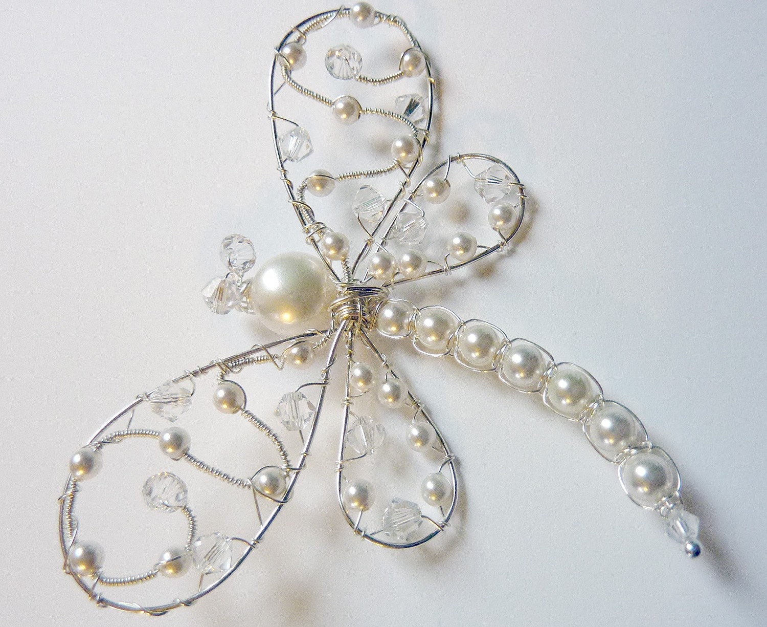White Wedding Pearl Dragonfly Brooch - Dragonfly Jewelry -Tagt