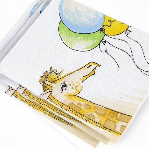 Giraffe Birthday 5 Card Set with Stickers