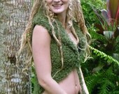 Forest Moss Crochet Lace-Up Pixie Vest
