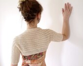 Ivory Crochet Bolero Shrug - Organic Cotton, Cream, Off White - Short Sleeve Cropped Cardigan - Natural Womens Clothing - size XS to S