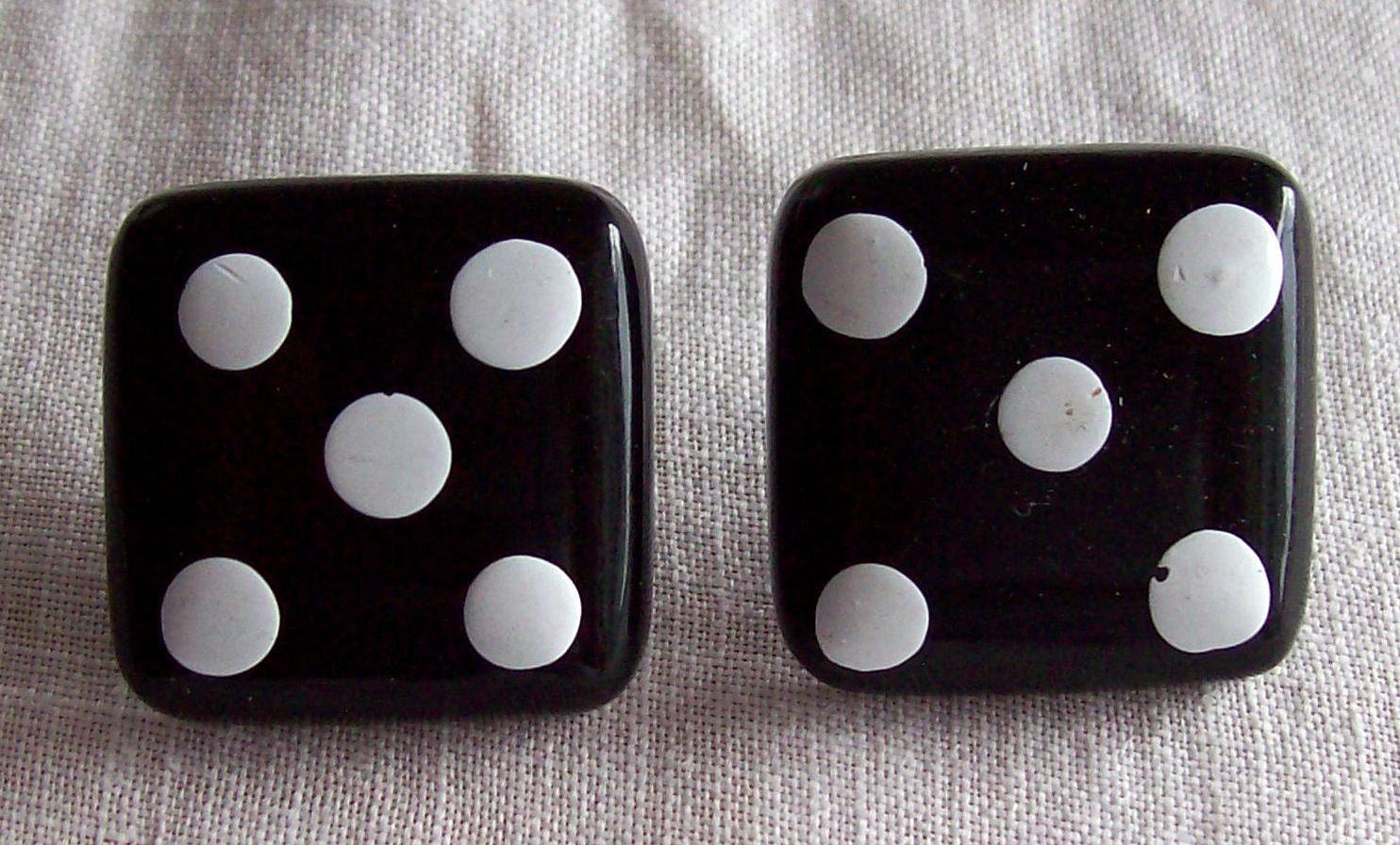 Vintage Retro 1970s 1980s Black White Dots Square Dice Earrings Number No 5 Chunky Plastic Pierced Mod Wild Fun Valley Girl Destash