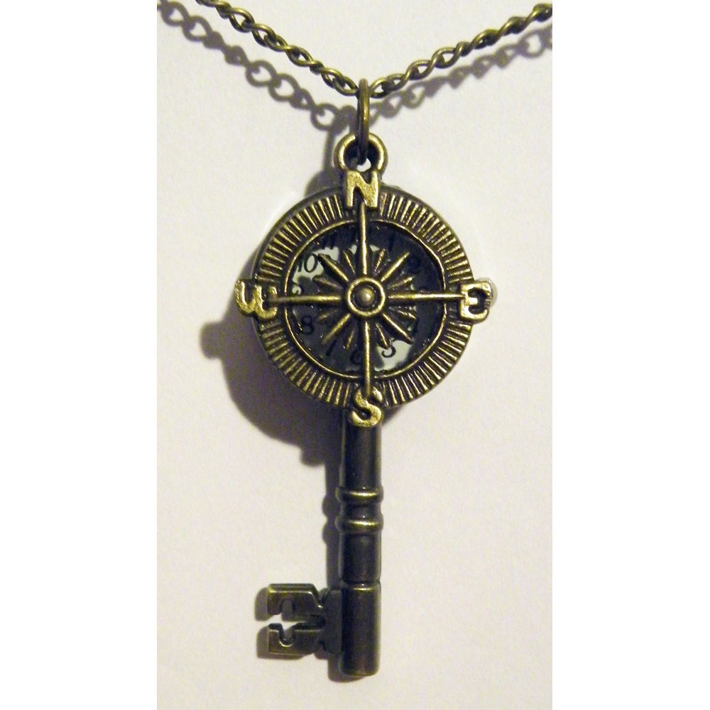 Steampunk Compass Skeleton Key Watch Necklace by tempusfugit