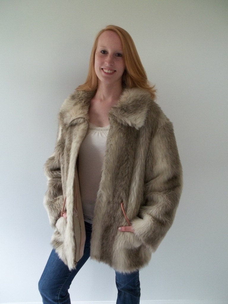 1960's Fur coat Rockability mad men zip up front belt short fully satin lined FALL FASHION at lilacinspirations