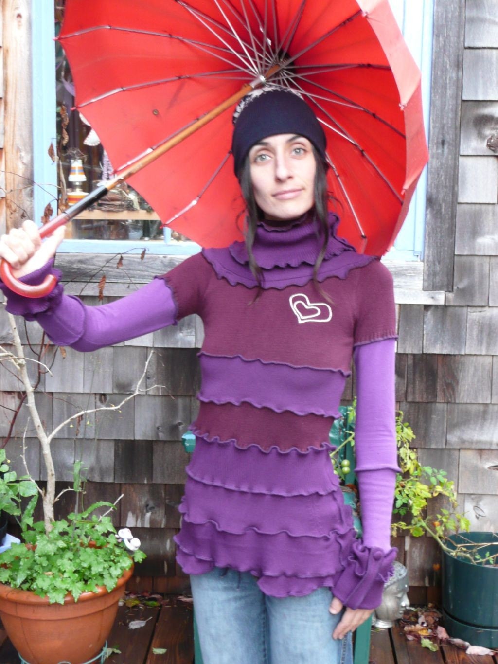 lots of purple reconstructed pixie turtle neck sweater