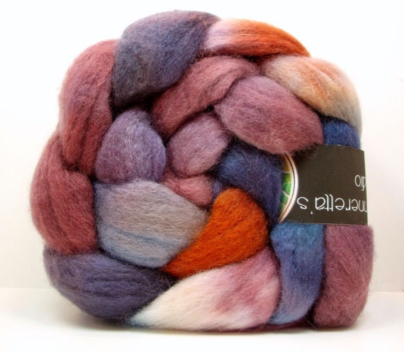 SALE MYTHIC Handpainted BFL/Silk Top Spinning Fiber 4 oz