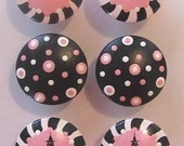 6 Hand Painted Paris Pink and Black Poodle Decor Drawer knobs