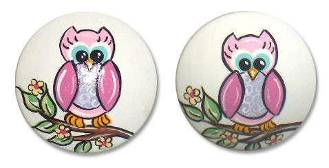 Cute Little Pink Owl Kids Childrens Drawer Knobs pulls