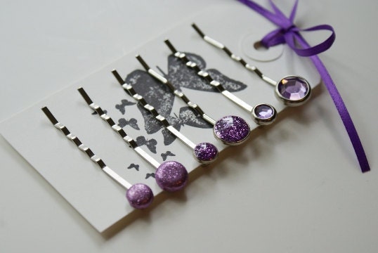 Plum Purple Charm School Bobby Pins - Set of 6
