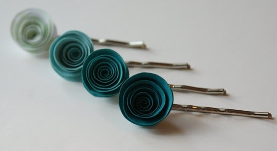 Tea Party Turquoise - Paper Flower Bobby Pins Set of 4