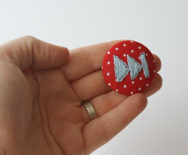 Fast Forward Button - Brooch Pin in Red White and Light Blue