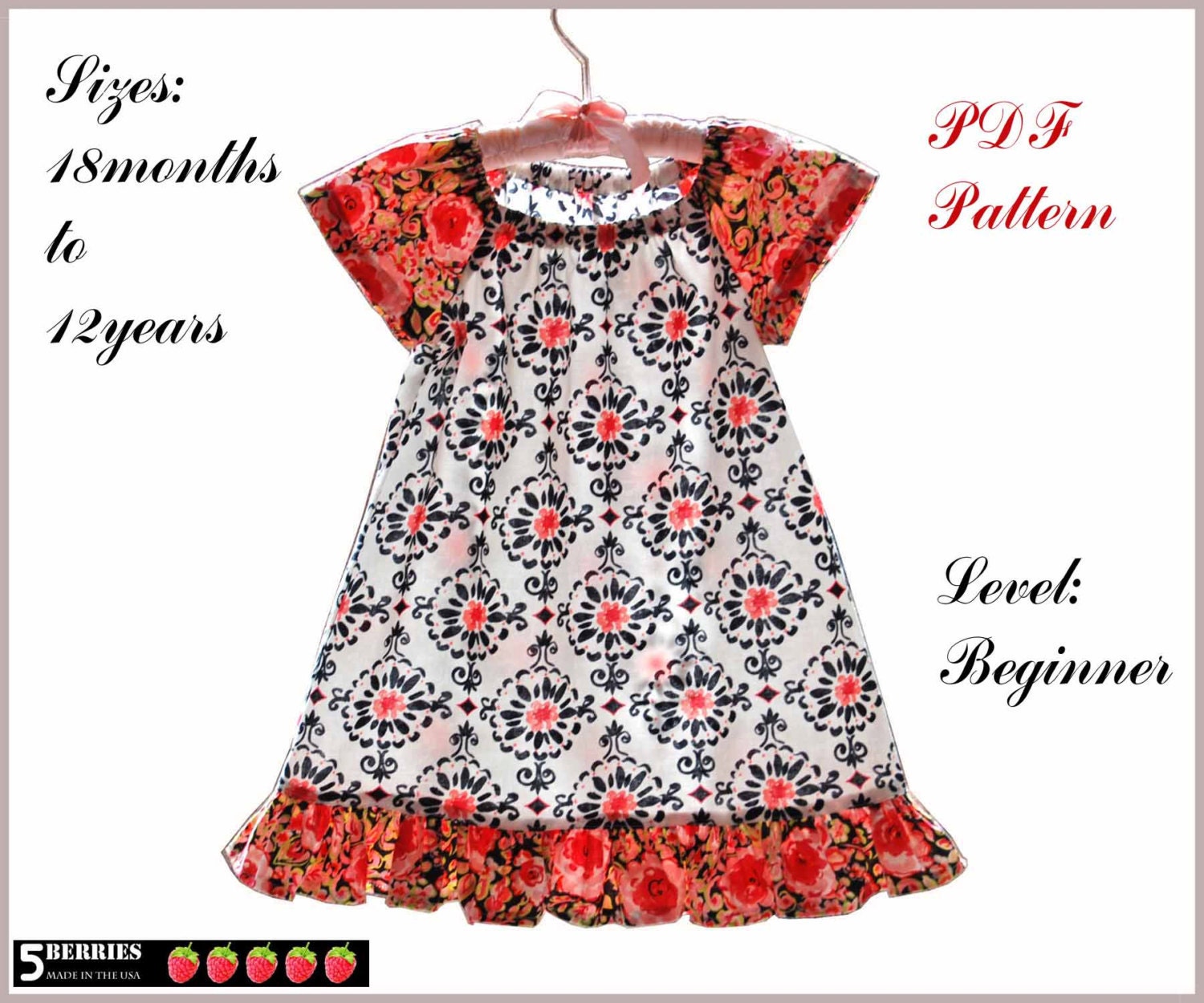 Amelia PEASANT DRESS PATTERN, Sewing pdf Patterns, Girls Dress Patterns, Children, Baby, Toddler, E Book, Tutorial, 5Berries