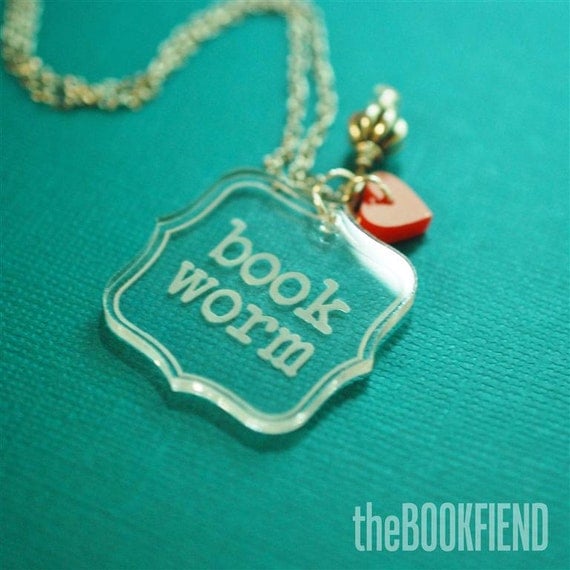 book worm acrylic necklace
