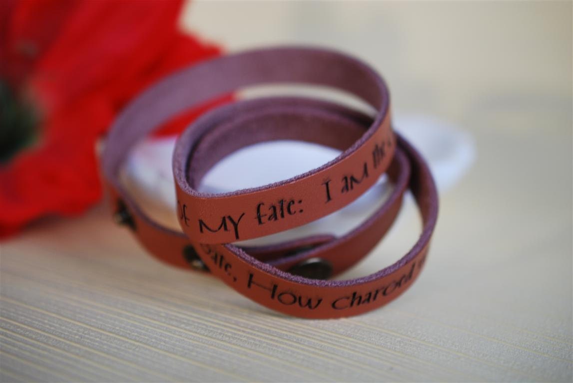 I am the master of my fate --- engraved leather wrap cuff bracelet