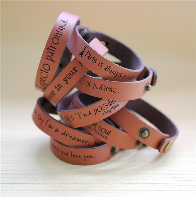 Your favorite quote --- custom engraved 1/2" leather bracelet