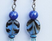Blue and Brown  Beaded glass earrings, Art glass Earrings, Beaded Dangle earrings