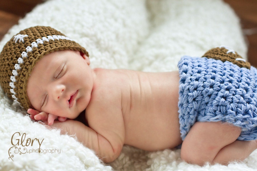 Baby Boy Football Hat and Diaper cover