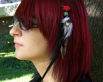 Feathered Hair Extension Red Rose Barrette
