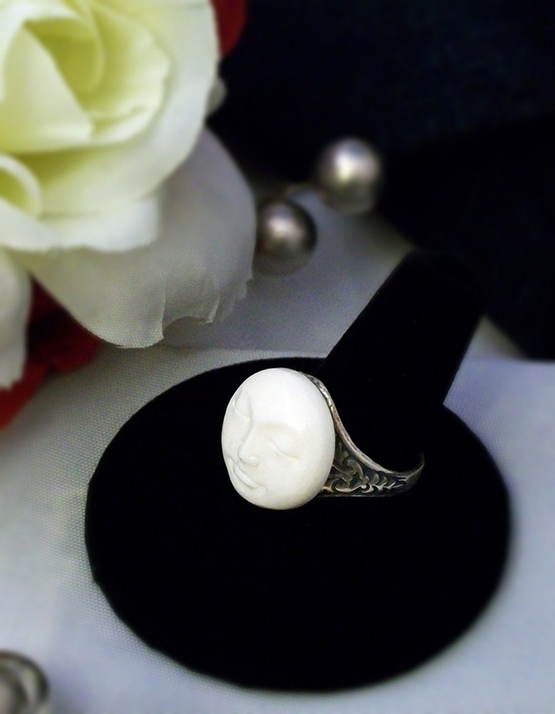 Moon Goddess Divine Feminine Antiqued Sterling Silver Ring