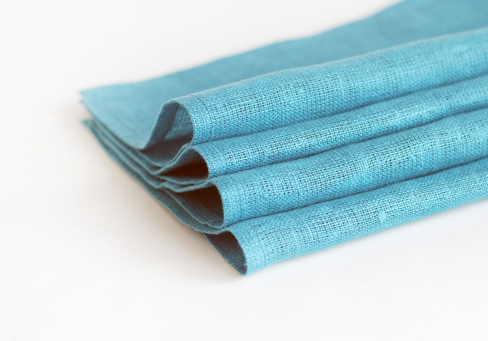 Turquoise linen napkins, set of 4 - imali