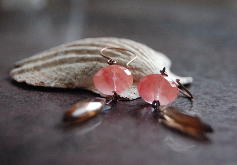 Rose sunset earrings with Quartz faceted rondelles