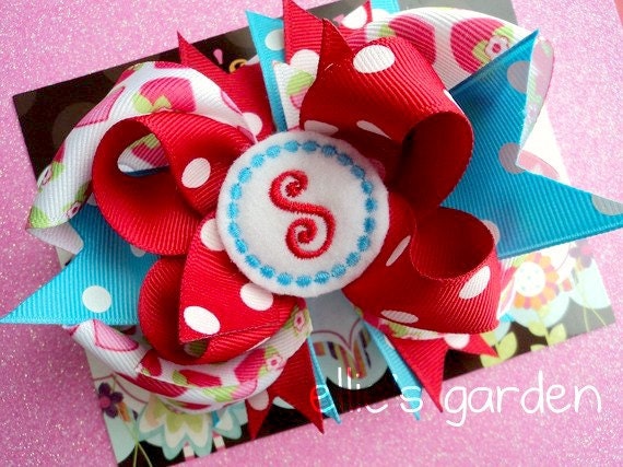 Personalized Monogram Initial Boutique Style Hair Bow M2M Gymboree Burst of Spring Strawberry