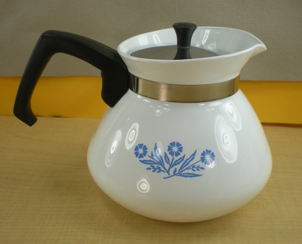 Corning Ware 6 Cup Teapot Kettle Corn Flower Blue by oldetymestore