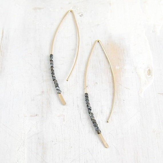 Medium Gold and Oxidized Sterling Silver Crescent Earring
