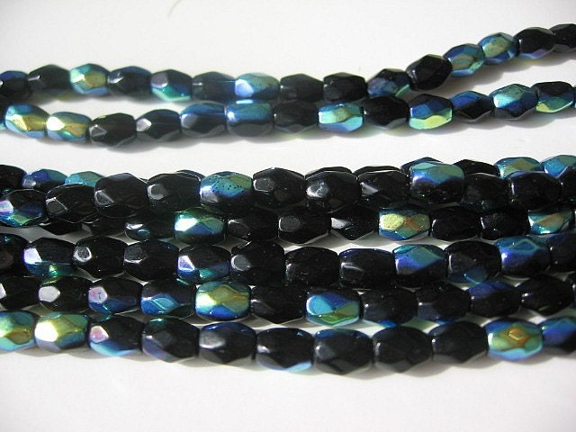 Black Rectangular Shaped Glass Beads - 2 Full 16 inch Strands