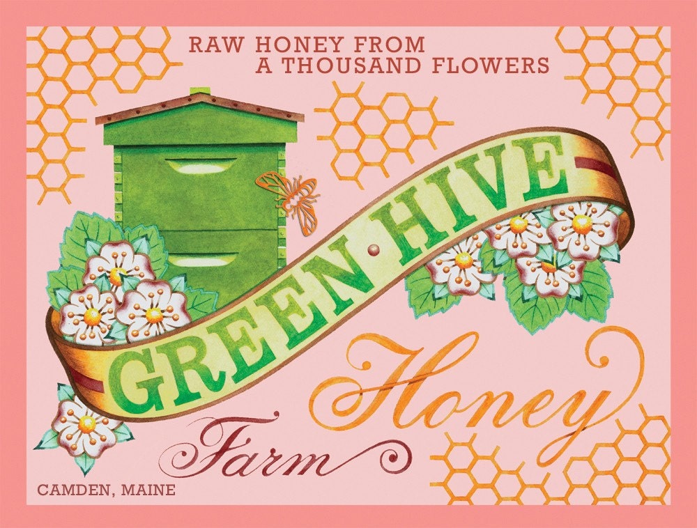 Archival Print of Green Hive Honey Farm Label